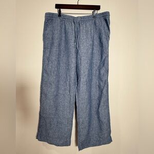 NWT L.L. Bean 100% Linen Pants Size 20 Blue Drawstring Elastic Waist Relaxed